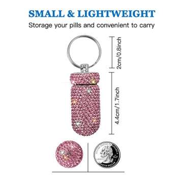 Portable Pill Case Pill Container Waterproof Pill Holder with Keychain Bling Pill Box Medicine Dispenser Bottle Storage for Outdoor Camping Travel (Pink)
