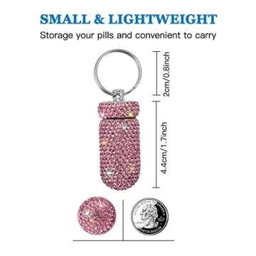 Portable Pill Case Pill Container Waterproof Pill Holder with Keychain Bling Pill Box Medicine Dispenser Bottle Storage for Outdoor Camping Travel (Pink)
