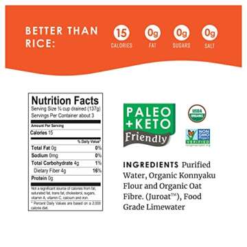 Better Than Rice. Certified Organic. Vegan, Gluten-Free, Non-GMO, Konjac Rice 14 Ounces (6 Pack)
