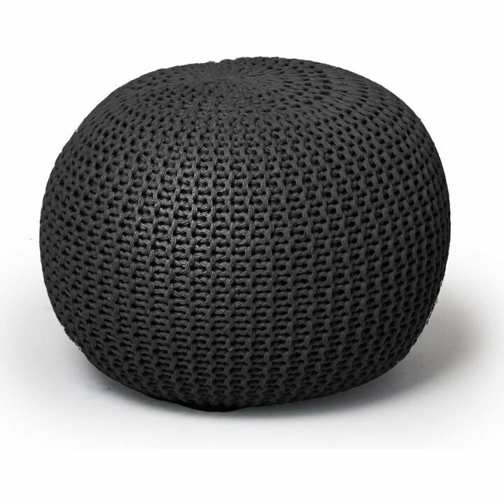 Hand Woven Black Round Knit Pouf for Stylish Spaces