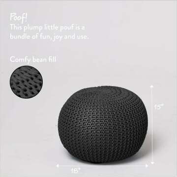 Hand Woven Black Round Knit Pouf for Stylish Spaces