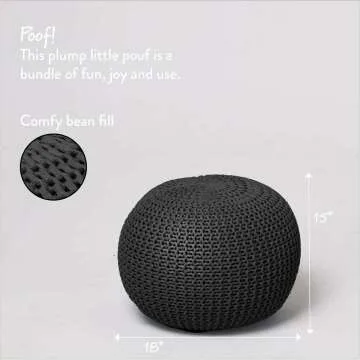 Hand Woven Black Round Knit Pouf for Stylish Spaces