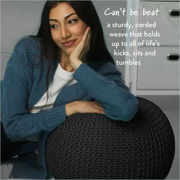 Hand Woven Black Round Knit Pouf for Stylish Spaces