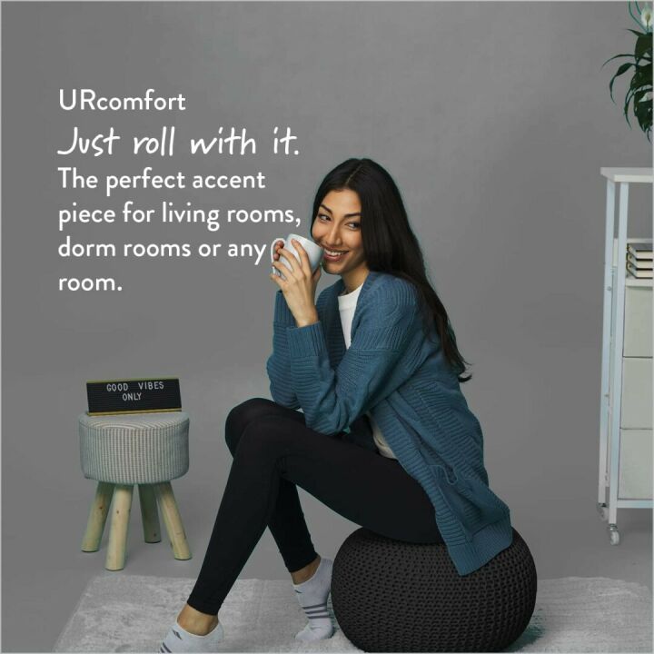 Hand Woven Black Round Knit Pouf for Stylish Spaces