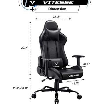Ergonomic Gaming Gamer Chair for Adults, 330 lbs PC Computer Chair, Racing Gaming Office Chair, Silla Gamer Height Adjustable Swivel Chair with Lumbar Support and Headrest