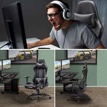 Ergonomic Gaming Gamer Chair for Adults, 330 lbs PC Computer Chair, Racing Gaming Office Chair, Silla Gamer Height Adjustable Swivel Chair with Lumbar Support and Headrest