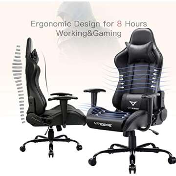 Ergonomic Gaming Gamer Chair for Adults, 330 lbs PC Computer Chair, Racing Gaming Office Chair, Silla Gamer Height Adjustable Swivel Chair with Lumbar Support and Headrest