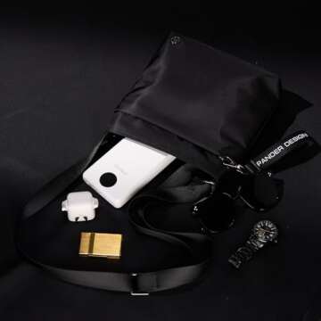 Pander Crossbody Bags for Women, Small Nylon Purse with Adjustable Shoulder Strap, Ideal Travel Accessory (Black)