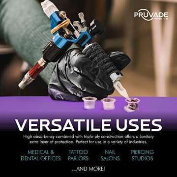 Pruvade Dental Bibs - 500 Pack Adult Disposable Bibs for Dentist, Eating, Tattooing - 13" x 18" Black - 3-Ply Waterproof Medical Sheets for Piercing, Tattoo Table Station, Nail Techs, Patient Hygiene