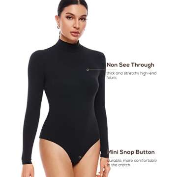 INLYRIC Women's Natrelax Long Sleeve Bodysuit Mock Turtleneck Women Slimming Tops Thermal Underwear Stretchy Jumpsuits Black XX-Small