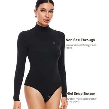 INLYRIC Women's Natrelax Long Sleeve Bodysuit Mock Turtleneck Women Slimming Tops Thermal Underwear Stretchy Jumpsuits Black XX-Small