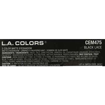 L.A. COLORS 5 Color Matte Eyeshadow, Black Lace, 0.08 Oz