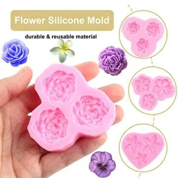 ZiXiang Flower Silicone Molds Plumeria Peony Rose Pansy Fondant Mold For Cake Decorating Cupcake Top...