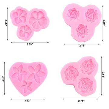 ZiXiang Flower Silicone Molds Plumeria Peony Rose Pansy Fondant Mold For Cake Decorating Cupcake Topper Jelly Candy Polymer Clay Chocolate Gum Paste Set of 4