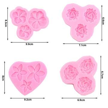 ZiXiang Flower Silicone Molds Plumeria Peony Rose Pansy Fondant Mold For Cake Decorating Cupcake Topper Jelly Candy Polymer Clay Chocolate Gum Paste Set of 4