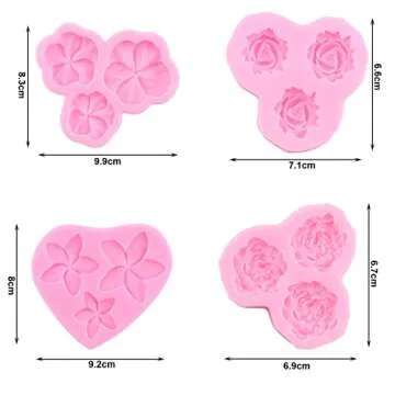 ZiXiang Flower Silicone Molds Plumeria Peony Rose Pansy Fondant Mold For Cake Decorating Cupcake Topper Jelly Candy Polymer Clay Chocolate Gum Paste Set of 4