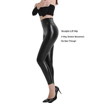Retro Gong Faux Leather Leggings for Women Tummy Control High Waist Stretch Shiny Pleather Pants Bla...