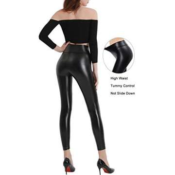 Retro Gong Faux Leather Leggings for Women Tummy Control High Waist Stretch Shiny Pleather Pants Black
