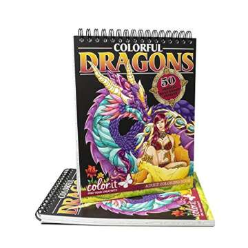 ColorIt Colorful Dragons Adult Coloring Book, Volume I - 50 Single-Sided Designs, Thick Smooth Paper, Lay Flat Hardback Covers, Spiral Bound, Dragon Coloring Pages