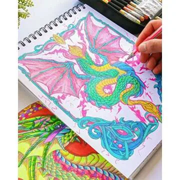 ColorIt Colorful Dragons Adult Coloring Book, Volume I - 50 Single-Sided Designs, Thick Smooth Paper, Lay Flat Hardback Covers, Spiral Bound, Dragon Coloring Pages