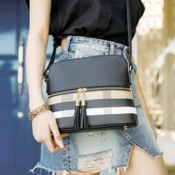 Stylish Eco-Friendly Medium Plaid Dome Crossbody Bag