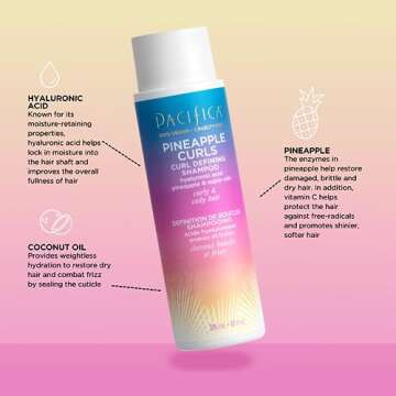 Pacifica Beauty 12.0 Fl Oz Pineapple Curls Curl Enhancing Shampoo - Hydrating & Frizz Control with Argan Oil & Hyaluronic Acid, Vegan + Cruelty Free