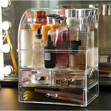 Spacious Acrylic Makeup Organizer with Lid for Cosmetics