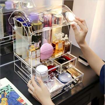 Spacious Acrylic Makeup Organizer with Lid for Cosmetics