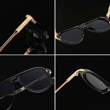 AIEYEZO Retro Aviator Sunglasses for Men Women Classic Military Pilot Sun Glasses 70s Vintage Shades (Black/Gold)