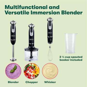BELLA 10-Speed Immersion Blender with Attachments, 350 Watt, Immersion Blender with Dishwasher Safe Whisk & Blending Attachments for Food Prep, Black