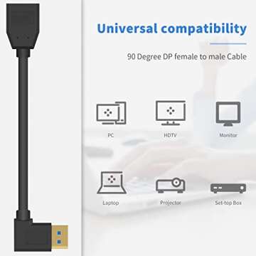 Poyiccot Right Angle Displayport 1.4 Cable, 90 Degree Displayport Extension Cable (8K/60Hz, 4k/144Hz), Short Displayport Male to Female DP 1.4 Cable Cord, Display Port 32.4Gbps for PC, Laptop, 15cm