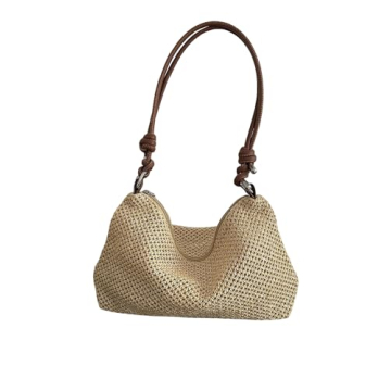 SweatyRocks Women's Straw Bag Paper Knot Strap Handle Zipper Shoulder Bag Summer Beach Weave Tote Ba...