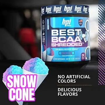 BPI Sports Best BCAA Shredded - Thermogenic Recovery Drink - Caffeine Free - BCAA Powder - Lean Muscle Building, Preworkout, Aminos & Hydration - Snow Cone - 25 Serving