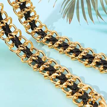 Lamdgbway Leather Chain Belts Metal Punk Waist Belt for Women Dress Jeans Gold 120CM