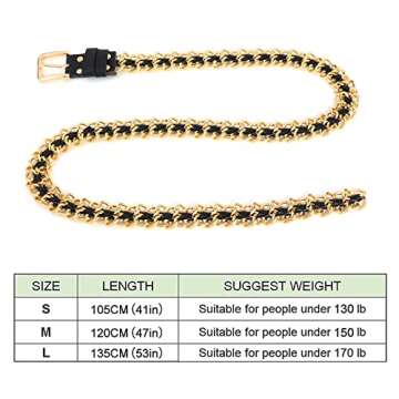 Lamdgbway Leather Chain Belts Metal Punk Waist Belt for Women Dress Jeans Gold 120CM