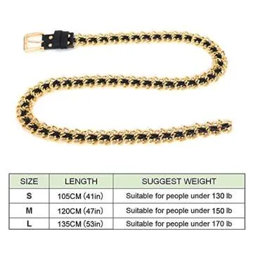 Lamdgbway Leather Chain Belts Metal Punk Waist Belt for Women Dress Jeans Gold 120CM