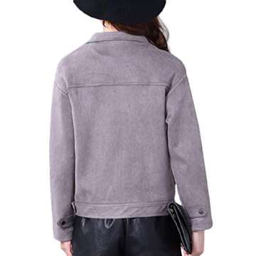 CHARTOU Women's Fall 2023 Fashion Faux Suede Leather Casual Moto Biker Jacket Coats (Small, LGrey)
