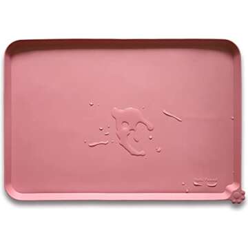 Hoki Found L Waterproof Pet Feeding Mats with High Lips, Multiple Size and Colors for Dogs, Cats & Others -Pink