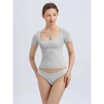 Abonlen Scoop Neck Short Sleeve T Shirts for Women Fitted Going Out Tops Y2k Slim Basic Tees(Gray,Small)
