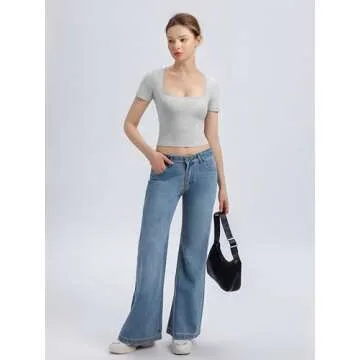 Abonlen Scoop Neck Short Sleeve T Shirts for Women Fitted Going Out Tops Y2k Slim Basic Tees(Gray,Small)