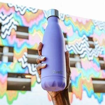 S'well Stainless Steel Water Bottle-Triple-Layered Vacuum-Insulated Containers Keeps Drinks Cold for 41 Hours and Hot for 18-with No Condensation-BPA Free, 17 Fl Oz, Soft Touch Purple Heat