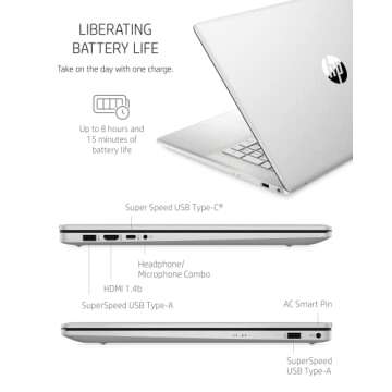 HP 17-inch Laptop, 11th Generation Intel Core i5-1135G7, Iris Xe Graphics, 8 GB RAM, 256 GB SSD, Windows 11 Home (17-cn0025nr,Natural Silver)