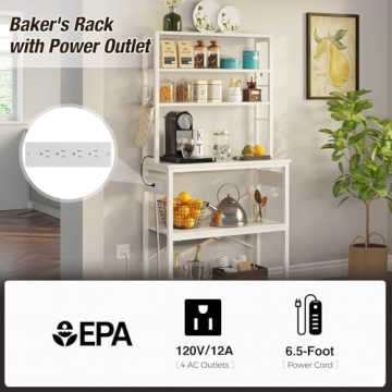 Rolanstar Baker's Rack 4AC Outlet 6-Tier Storage White