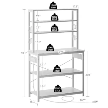 Rolanstar Baker's Rack 4AC Outlet 6-Tier Storage White