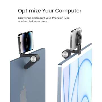 SODI Continuity Camera Mount for Desktop Monitor & iMac, Detachable iPhone Webcam Mount, Adjustable Magnetic Phone Stand for iPhone 16 Pro/Max 15/14/13/12 and Mac TV 4K Display OS Ventura