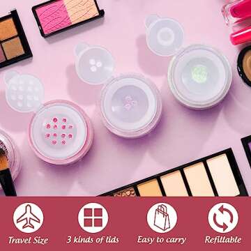 RAYNAG 6 Pieces Mini Empty Loose Powder Bottle Travel Cosmetic Glitter Powder Eye Shadow Powder Box with Sifter and Lids (3 Style)