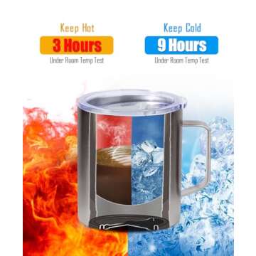 SUNWILL Insulated Coffee Mug with Lid, Travel Tumbler Reusable, 14 oz Stainless Steel Cup for Camping, Office, Home, Powder Coated Sakura