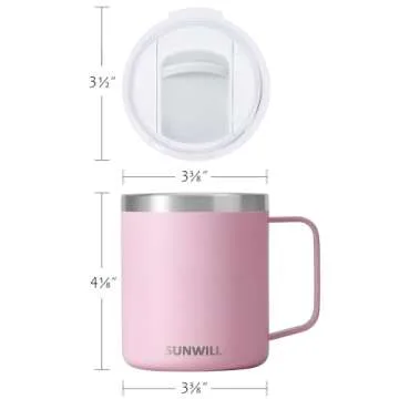 SUNWILL Insulated Coffee Mug with Lid, Travel Tumbler Reusable, 14 oz Stainless Steel Cup for Camping, Office, Home, Powder Coated Sakura