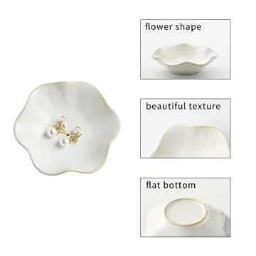 Jewelry Dish Tray, Ring Dish, Ceramic Trinket Tray, Key Bowl, Decorative Plate, for Friends Sisters Daughter Mother (Milky White)