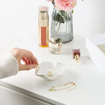 Jewelry Dish Tray, Ring Dish, Ceramic Trinket Tray, Key Bowl, Decorative Plate, for Friends Sisters Daughter Mother (Milky White)